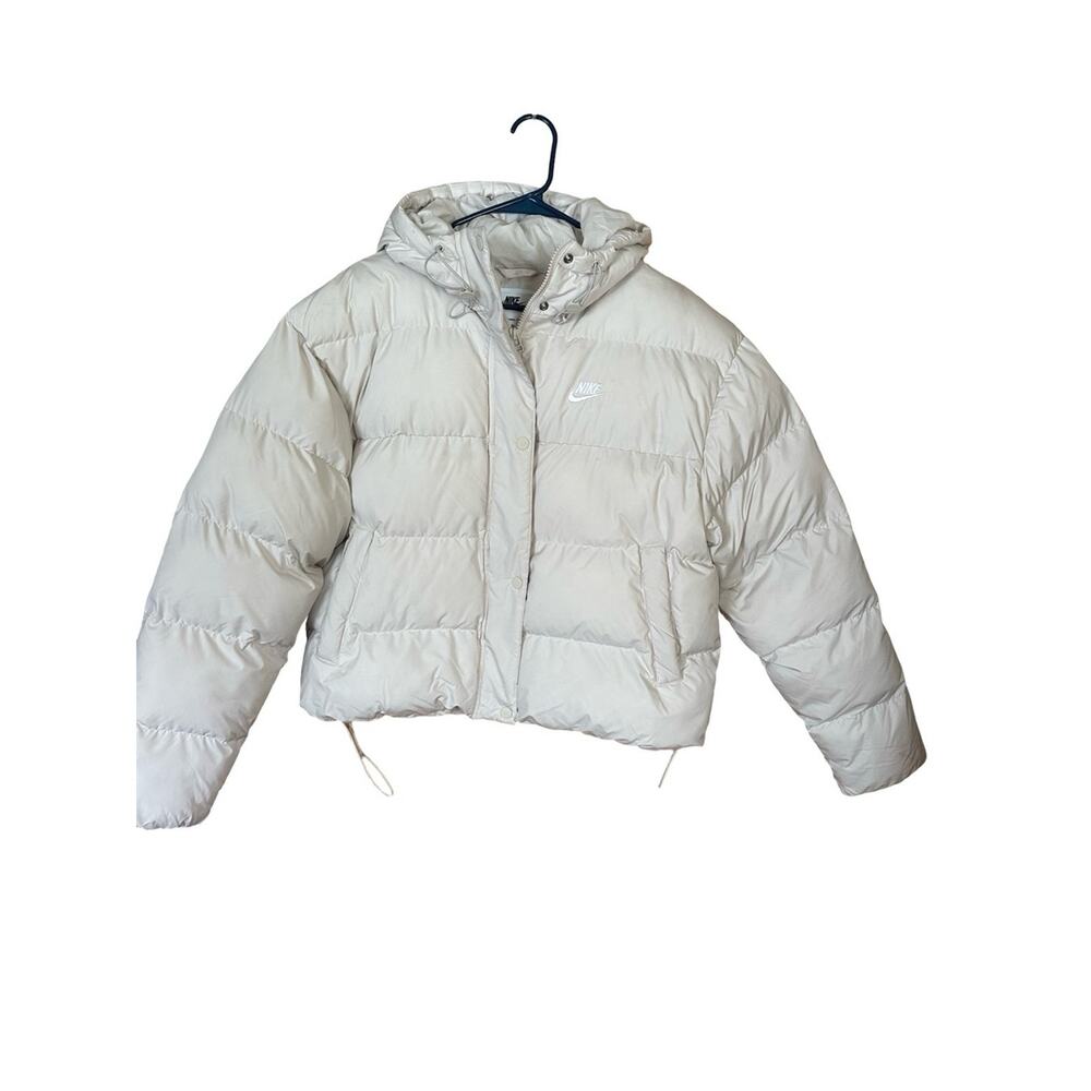 Nike Therma-fit Cropped Hooded Cream Puffer Jacket Sz S - Picture 2 of 9